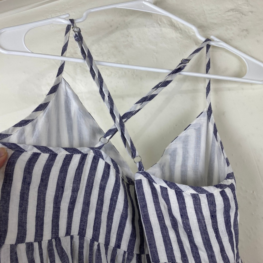 Antibes Blanc Linen Maxi Dress Sz 4 Blue White Striped Boho Coastal Nautical - Picture 6 of 7
